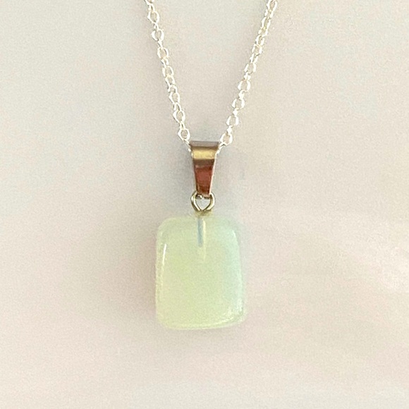 Jewelry - Opalite Silver and White Pendant Necklace 925 sterling chain NWOT